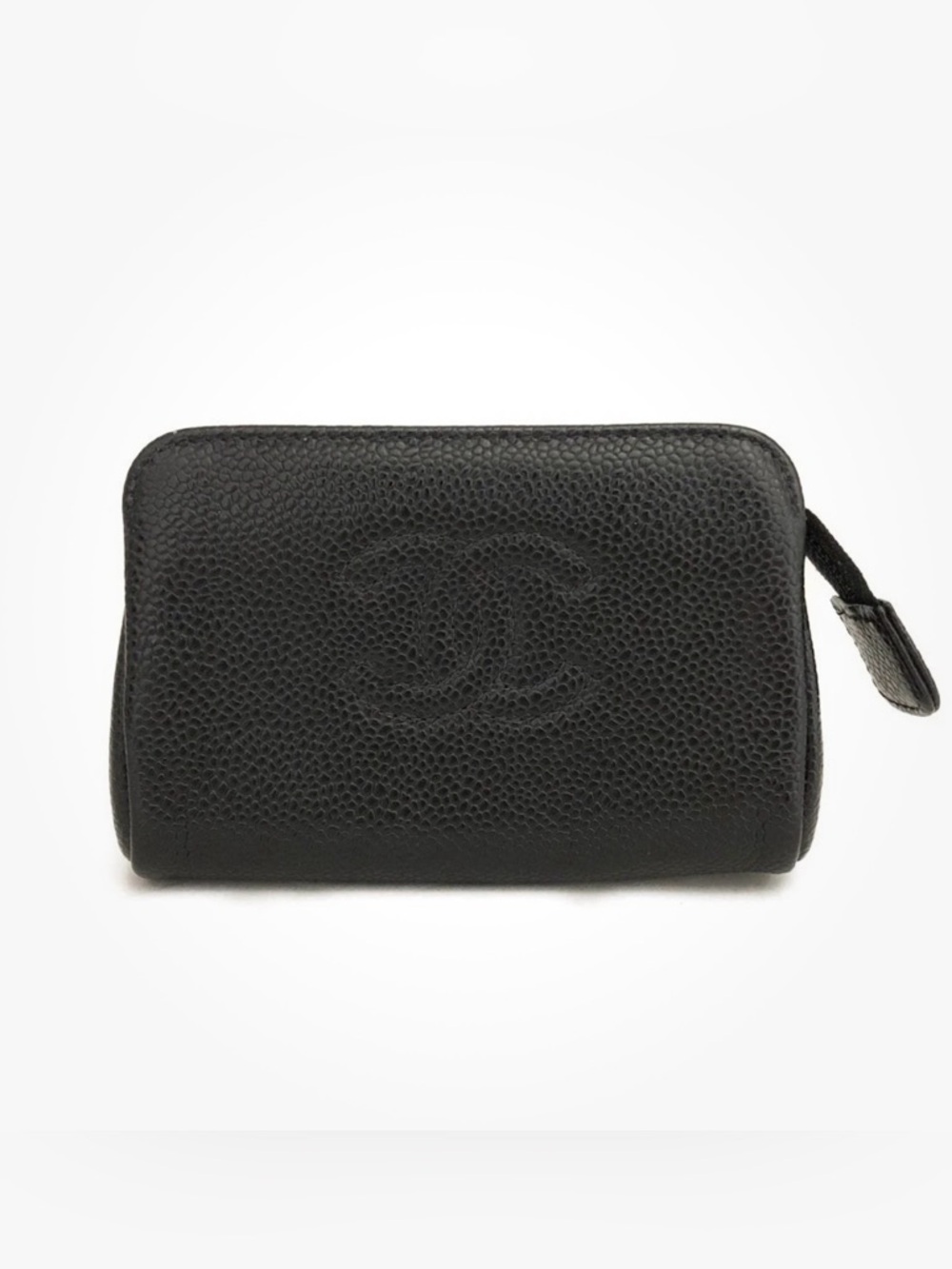 Beautiful Chanel Black Caviar Leather Zip Pouch Cosmetic Card Case Authentic